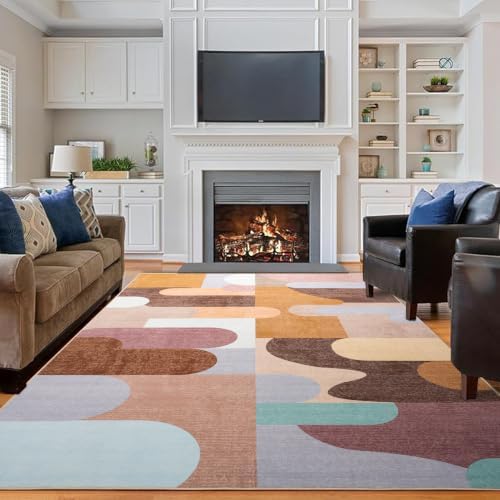 Living Room Rug 6x9 Brown Area Rug Machine Washable Carpet Non Slip Indoor Large Rugs for Bedroom, Classroom, College Dorm, Farmhouse, Dining Room, Kids Playroom by OmpaaHomeDecor