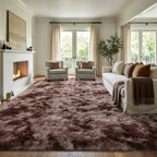8x10 Extra Large Tie-Dyed Brown Fluffy Area Rug Non-Slip for Living Room - Image 3
