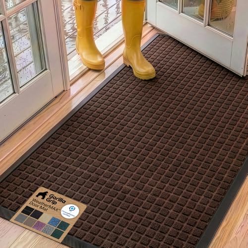 GORILLA GRIP WeatherMAX Door Mat, Indoor Outdoor, 60x24, Chocolate Squares by GorillaGrip