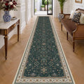 Hazo Haus Washable Dark Green Hallway Runner Rug 16 ft Long - 3x16 Modern Vintage Boho Long Wide Runner Rugs for Kitchen, Non-Slip Stain Resistant Low Pile Throw Rug Indoor Door Mat by HazoHaus