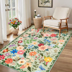 PLHXFR Area Rug Living Room: 3x5 Floral Washable Boho Soft Carpet Green - Image 4