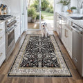 4x5 Kitchen Rug Washable Non-Slip – Soft Low Pile Indoor Carpet for Entryway Bathroom Living Room Bedroom – Boho Floral Small Throw Area Rug (Black,4x5) by BYYVOORugsforYourHome