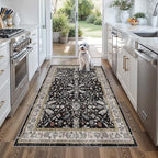 4x5 Kitchen Rug Washable Non-Slip – Soft Low Pile Indoor Carpet for Entryway Bathroom Living Room Bedroom – Boho Floral Small Throw Area Rug (Black,4x5) by BYYVOORugsforYourHome