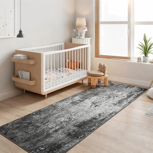 2.6x8 Black Rug Runners for Hallways Kitchen Runner Rug Non Slip Washable Black Long Runner Rugs with Rubber Backing Soft Abstract Carpet Runner for Bedroom, Kitchen, Bathroom, Entryway - Image 4