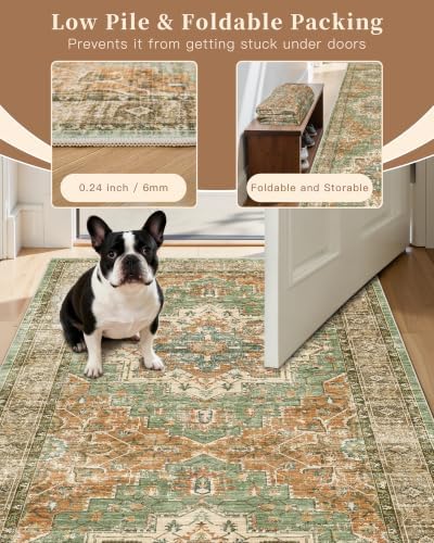 Madane Washable Hallway Runner Rug 2x8 Kitchen Runners, Brick/Brown/Green - Image 6