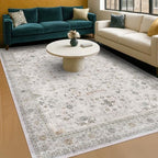 Washable Light Gray & Sage Living Room Rug 6x9 - Boho Geometric Area Rugs for Dining Under Table, Neutral Floral Bedroom Carpet, Modern Vintage Low Pile Stain Resistant by HazoHaus