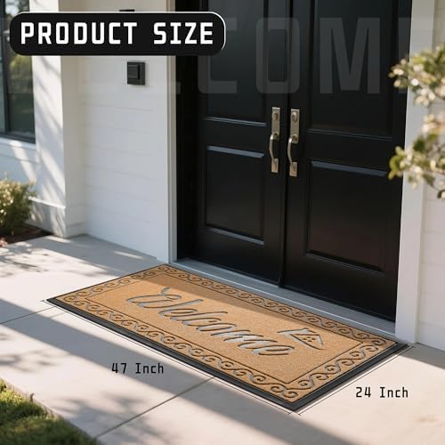 Yimobra Welcome Mat, Heavy Duty Sturdy Door Mats for Home Entrance Outdoor Indoor, Front Doormat for Outside Patio Floor Entry Porch Garage Office, Waterproof, Low Profile, 47 x 24, Yellow - Image 2
