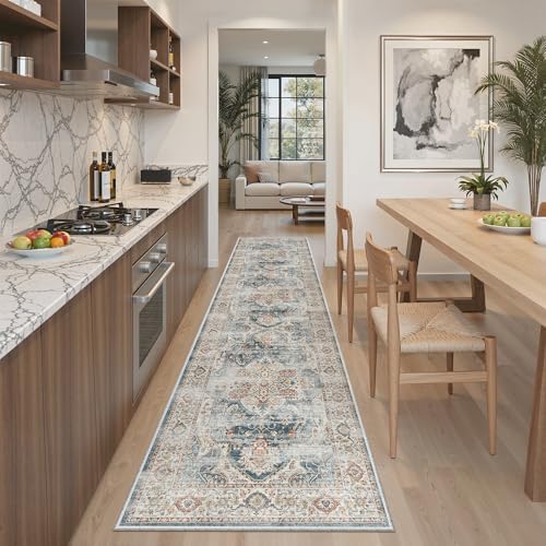Madane Hallway Runner Rug 2x8 Washable Kitchen Rugs Non-Slip, Navy by Madane