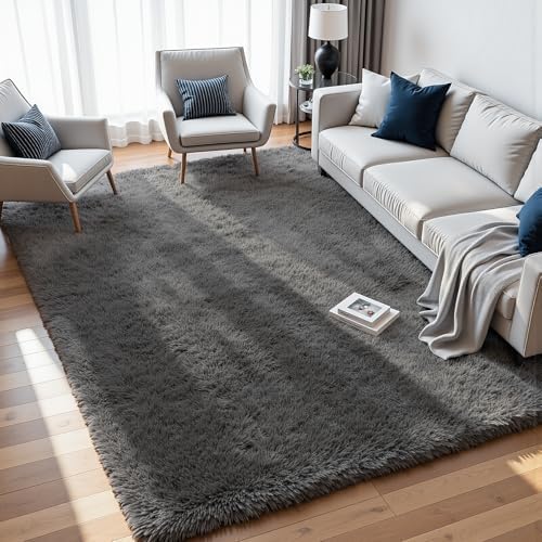 9x12 Fluffy Shag Area Rugs for Living Room Bedroom: Soft Plush Carpet Grey by CarpetAddColortoYourLife