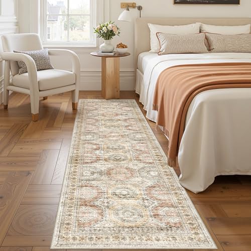 Rug Runners for Hallways Non Slip - 2x8 Runner Rug for Bedroom, Washable Runner with Rubber Backing, Soft Low-Pile Carpet for Kitchen, Laundry, Bathroom (2'x8', Brown/Pink) - Image 5