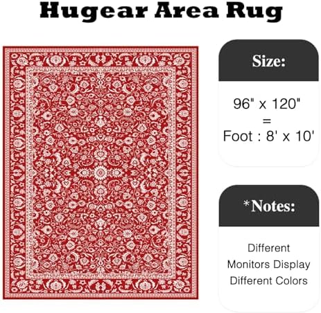 HUGEAR 8x10 Christmas Red Floral Washable Area Rug for Living Room - Image 2