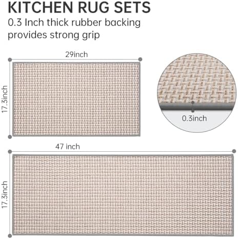 eqivei Kitchen Rugs and Mats Non Skid Washable Set of 2 PCS, Absorbent Runner Rugs for Kitchen, Front of Sink, Kitchen Mats for Floor, 17.3"x 47"+17.3"x 29" (Gray) - Image 2