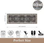 3x10 ft Long Kitchen Runner Rug – Non-Slip Washable Hallway Carpet Runner with Rubber Backing, Boho Floral Low Pile Thin Wide Runners for Entryway Indoor（Black,3x10） - Image 2