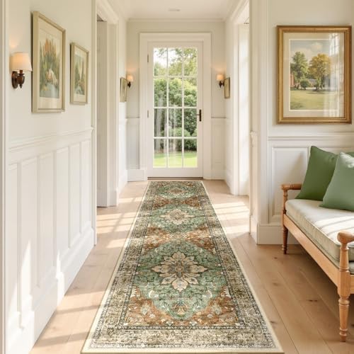 RELEANY Washable Area Rug, Runner 3'x9', Brick/Brown/Green - Image 2