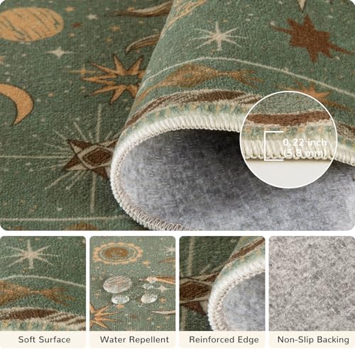 Vacuum-Friendly, 2x8 Washable Area Rug, Green Brown - Image 3