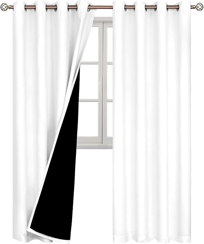 BGment White Blackout Curtains 108 Inches Long for Living Room 2 Panels, Thermal Insulated Grommet 100% Light Blocking Curtains&Drapes for Bedroom Tall Window with Privacy Liner, 52 Inch Wide Each