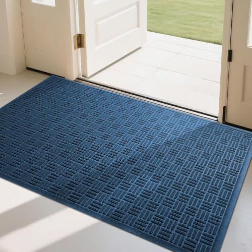 Mibao Front Door Mat Outside Entrance, 47" x 32", Heavy Duty Welcome Mat, Stain and Fade Resistant, Dirt Trapper Doormat, Super Absorbent Indoor Outdoor Entryway Mat with Non-Slip Backing, Blue by Mibao