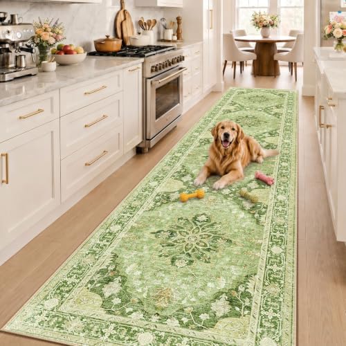 RELEANY Washable Area Rug, Runner 2'6"x12', Green/Yellow by RELEANY