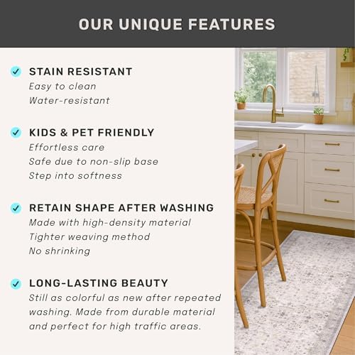 Hazo Haus Vintage Hallway Runner Rug - 2x10 Runner Rug, Washable 2x10 Light Gray & Sage Kitchen Floor Mat - Extra Long Light Gray Neutral Farmhouse Boho Design Décor - Image 6