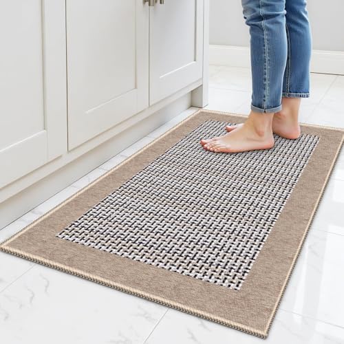 StepRite Kitchen Rugs, Kitchen Mats for Floor, 32"x20" Non-Slip Machine-Washable Kitchen Throw Rug, Absorbent Kitchen Runner Rugs Office, Sink Standing Desk Mat, Decor Carpet, Khaki by Bringcushiontoyourlife