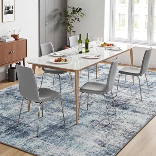 Lofus 5x7 Area Rug for Living Room, Abstract Washable Non-Slip Rugs, Blue - Image 3