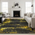 Area Rug Living Room: 6x6 Modern Washable Soft Carpet Black Gold by FXRHLP
