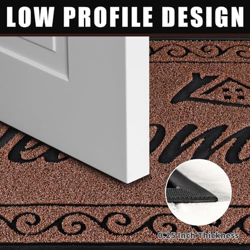 Yimobra Welcome Mat, Heavy Duty Sturdy Door Mats for Home Entrance Outdoor Indoor, Front Doormat for Outside Patio Floor Entry Porch Garage Office, Waterproof, Low Profile, 47 x 24, Maroon - Image 4