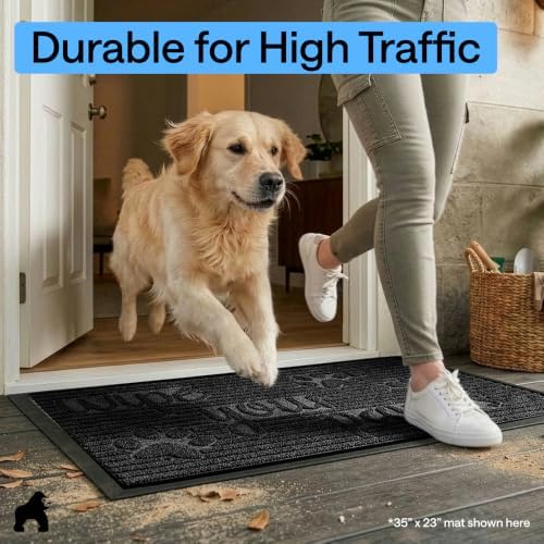 GORILLA GRIP WeatherMAX Door Mat, Indoor Outdoor Use, 29x17, Black Paw - Image 6