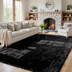 5x7 Fluffy Shag Area Rugs for Living Room Bedroom: Soft Plush Carpet Black by CarpetAddColortoYourLife