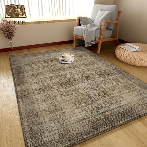 Washable Area Rug 6' x 9' Vintage Traditional Persian Mat - Foldable Distressed Non-Slip Machine Washable Carpet for Living Room Bedroom Kitchen Home Decor - Mocha and Taupe - Image 4