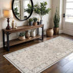 Hallway Washable Runner Rug - 3x6 Kitchen Rugs Entryway Rug Runner Vintage Soft Floor Mat Non Slip Indoor Farmhouse Carpet for Bathroom Living Room Bedroom (3 X 6, Beige) - Image 5