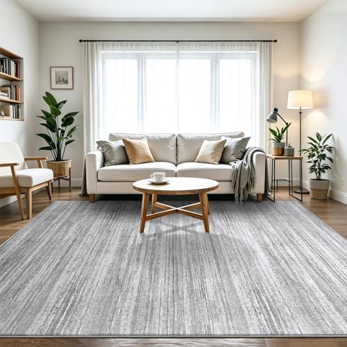 Chicrug 4x6 Grey Washable Striped Abstract Area Rug for Bedroom Living Room - Image 3