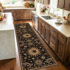 Vacuum-Friendly, 2x8 Washable Area Rug, Black Gold Beige Red by meejou