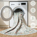 PLHXFR Round Area Rug Living Room: 4 ft Floral Washable Carpet Green Beige - Image 7