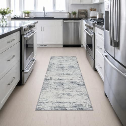 2x6 Washable Runner Rug：Modern Abstract Soft Carpet Blue Grey - Image 4