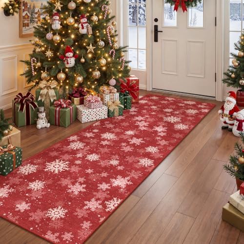 2x6 Christmas Runner Rug for Hallway,Washable Kitchen Rugs,Red by Restydon