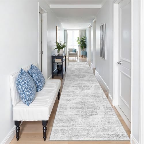 2x10 Runner Rug Non Slip,Washable Hallway Runner Rug,Grey - Image 3