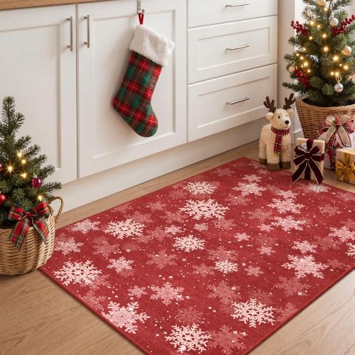 2x3 Christmas Rug,Small Washable Entryway Rug Non Slip,Red - Image 5