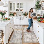 Kitchen Mats for Floor 3 Piece Set,Non-Slip Washable Kitchen Mats for Hardwood Floor, Boho Farmhouse Runner Rug for Sink,Entryway & Hallway & Bathroom (Brown Grey Beige, 2x3+2x4+2x5) - Image 2