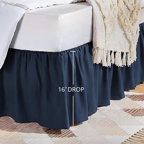 Amazon Basics Lightweight Ruffled Bed Skirt, Classic Style, Machine Washable, Fade and Wrinkle Resistant, 100% Microfiber with 16" Drop, Queen, Navy Blue - Image 6