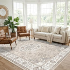 7x10 Area Rug for Living Room: Washable Neutral Vintage Large Rugs for Bedroom, Office, Dining Room, Kids Room, Farmhouse Durable Low Pile Non Slip Carpet for High Traffic Areas(7x10 Beige) by HYHAOYUNLAI