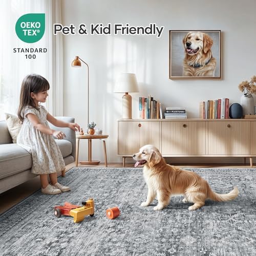 5x7 Area Rug for Living Room Bedroom, Non-Slip Washable Grey Carpet - Image 5