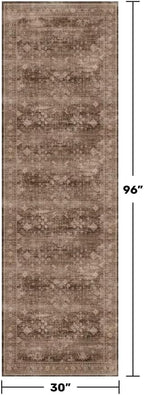 Brown Washable Long Runners for Hallways, 2'6"x8' Wide Kitchen Runner Rug, Entryway Indoor Rug, Non Slip Rubber Backing Boho Vintage Dark Floor Decor - Image 2