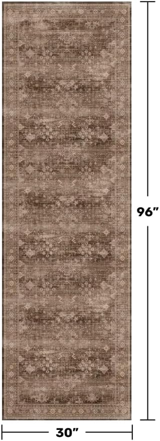 Brown Washable Long Runners for Hallways, 2'6"x8' Wide Kitchen Runner Rug, Entryway Indoor Rug, Non Slip Rubber Backing Boho Vintage Dark Floor Decor - Image 2