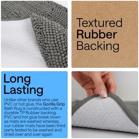 GORILLA GRIP Bath Rug Mat for Bathroom, Absorbent Chenille, 36x24 Charcoal - Image 3
