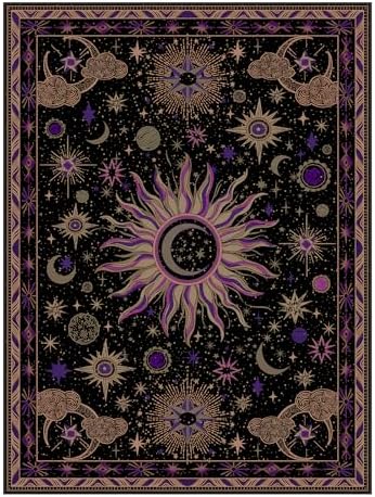 Vacuum-Friendly, Square 8ft Washable Area Rug, Black Purple Beige by meejou