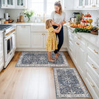 Kitchen Mats Set of 2 Washable Non-Slip – Soft Low Pile Boho Decorative Runner Rugs for Kitchen Floor, Sink & Stove, Kitchen Decor (Blue, 2x3+2x4) - Image 3