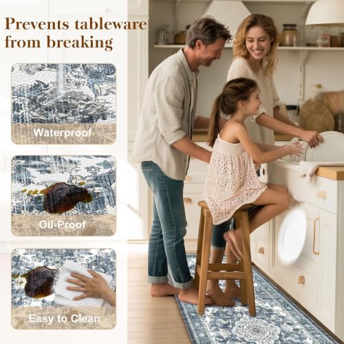 Boho Kitchen Mats for Floor 2PC Anti Fatigue Kitchen Rugs, Dark Blue - Image 5