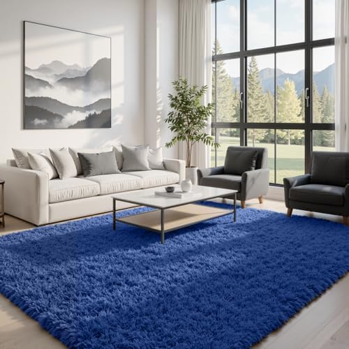 8x10 Fluffy Shag Area Rugs for Living Room Bedroom: Soft Plush Carpet Blue - Image 3