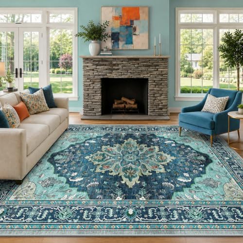 RELEANY Washable Area Rug, 6'x9', Teal - Image 5